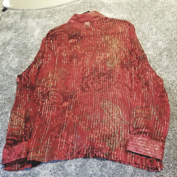 Drapers Damons Top PL Petite Silk Sheer Red Paisley Metallic Striped Whimsigoth - Picture 5 of 11